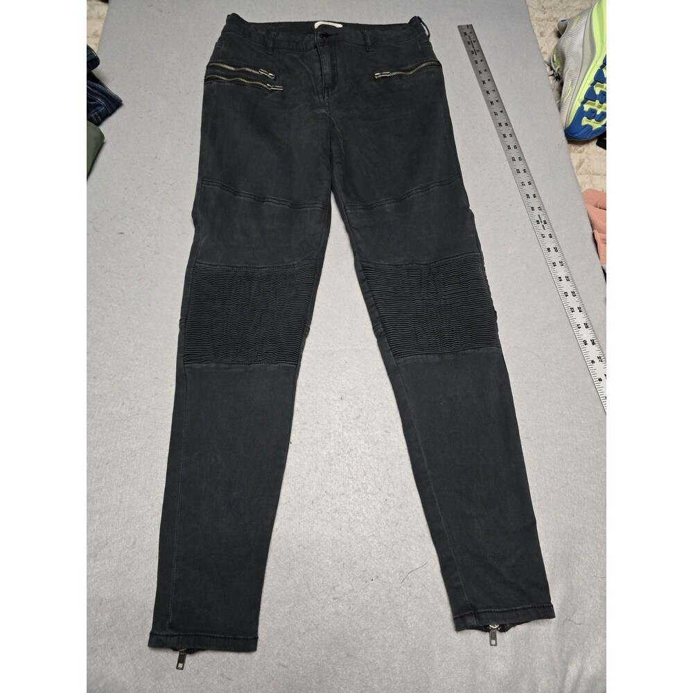Elan Women's Moto Skinny Pants Size 28 Charcoal Gray Ribbed Zip Biker